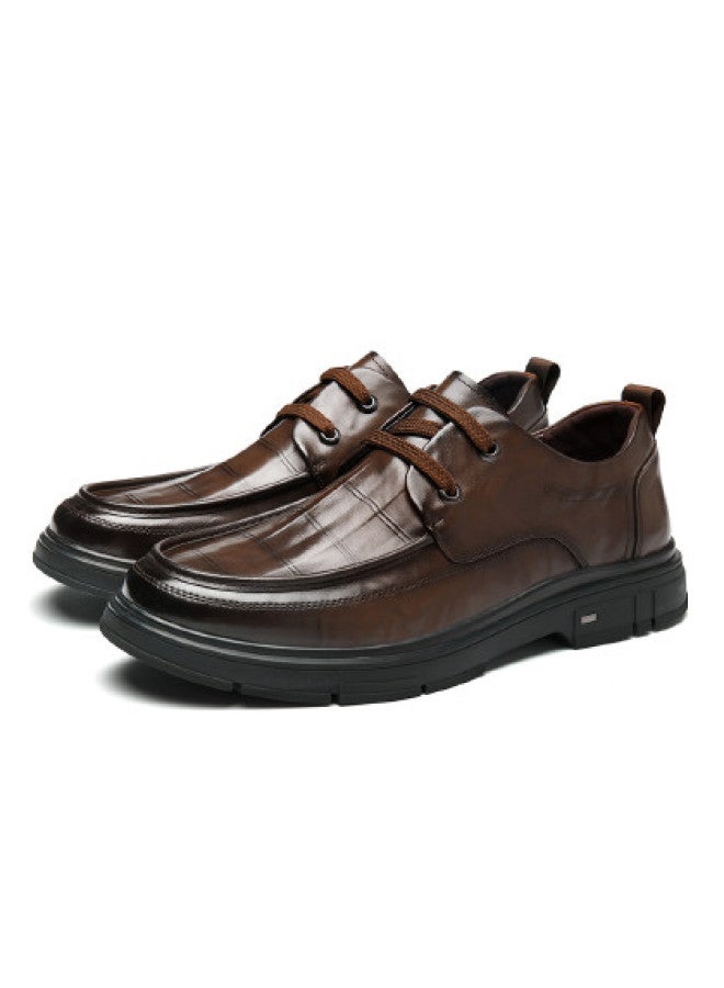 AOKANG Business Men's Shoes Daily Commute Comfortable Simple Solid Color Fashion Lace-up Men's Versatile Leather Shoes - Image 1