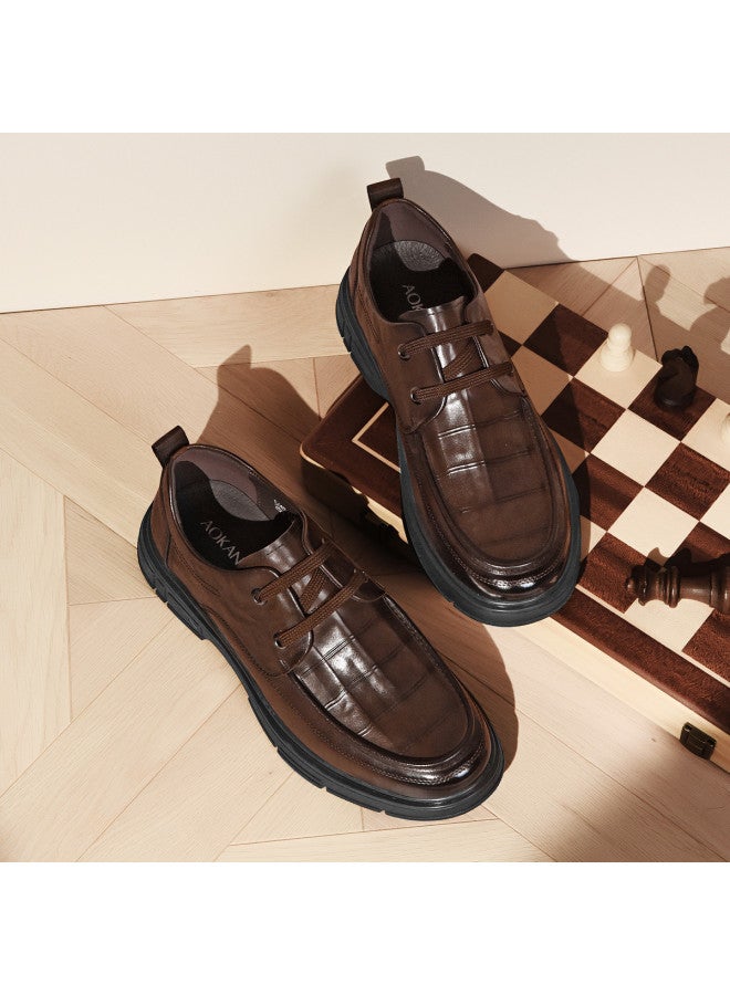 AOKANG Business Men's Shoes Daily Commute Comfortable Simple Solid Color Fashion Lace-up Men's Versatile Leather Shoes - Image 5