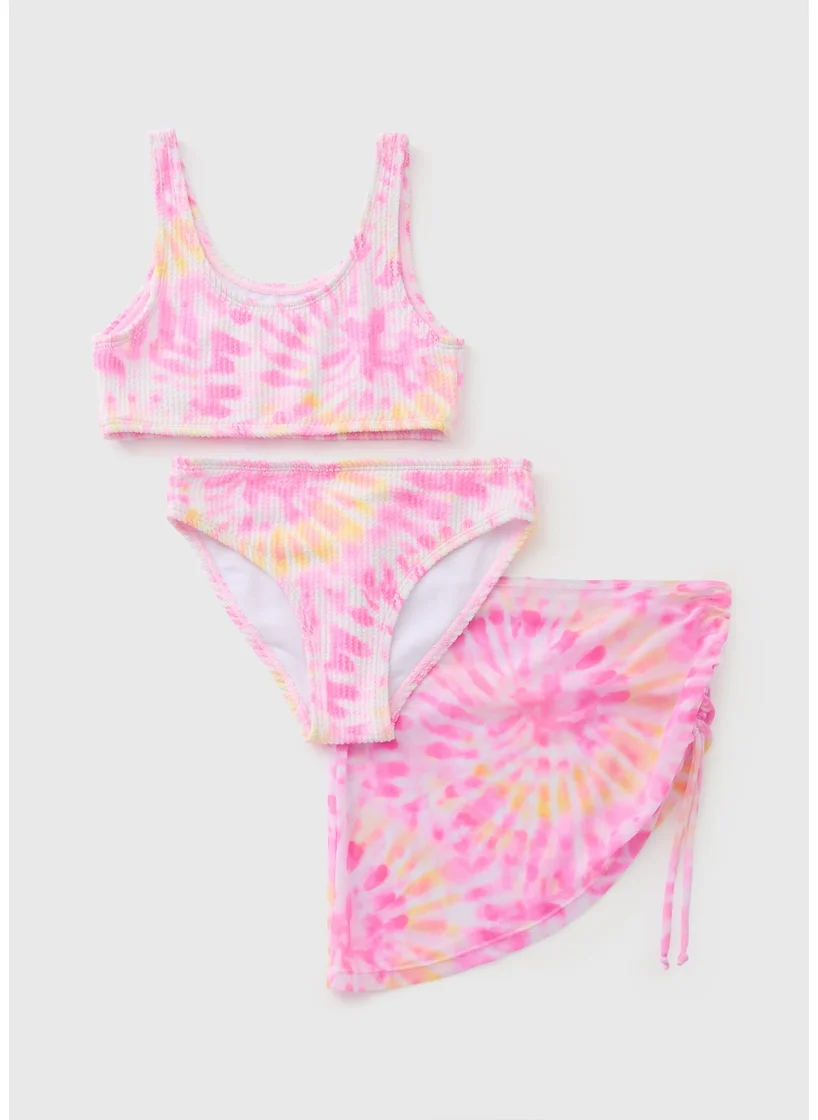 Matalan 3 Piece Girls Pink Tie Dye Swim Set