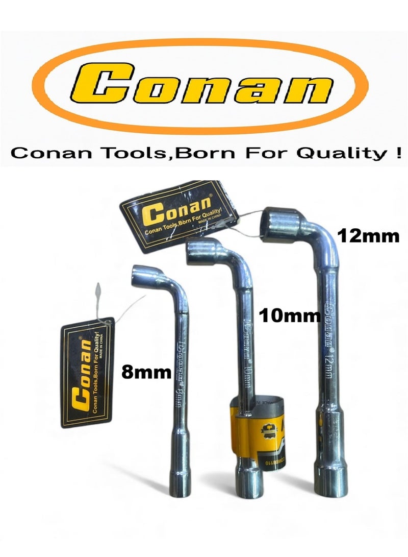 Conan 3 Pieces – Conan Long L-Type Socket Wrench Set – 8mm (Model 10005762) + 10mm (Model 10005763) + 12mm (Model 10005764) – Heavy-Duty Hardened Carbon Steel for Industrial & Home Use - Image 1