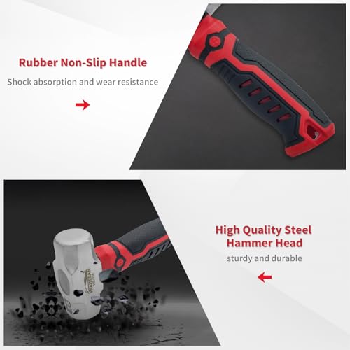 HOUSERAN Sledge Hammer, Mini Sledge Hammer, 1.24lb Sheet Metal Hammer, Drilling Hammer, Small Hammer for Women, Non-Slip Handle, for Demolition, Piling, Rock and Concrete Hammering, Red and Black - Image 3