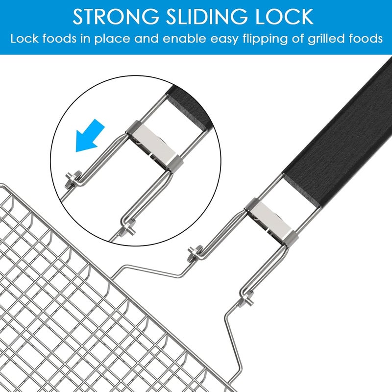 Linkidea Square Portable BBQ Grill Basket, Stainless Steel Fish Barbecue Accessories with Removable Secure Locking Handle, Picnic Grill Rack for Outdoor Cooking Vegetables Fishes Shrimp - Image 4