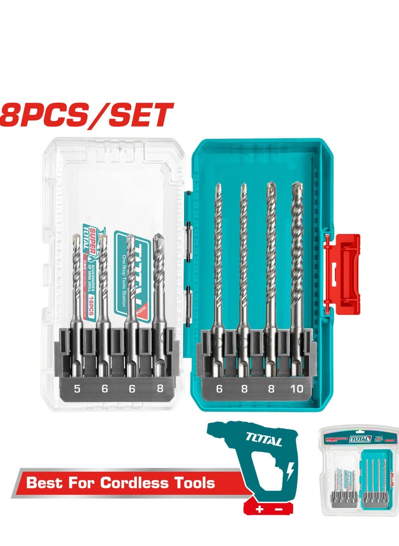 TOTAL Total 8-Piece SDS Plus Hammer Drill Bits Set | Includes 5mm, 6mm, 8mm, and 10mm Sizes | Ideal for Concrete, Brick, and Stone Drilling | Double Blister Packaging - TACSDL11806 