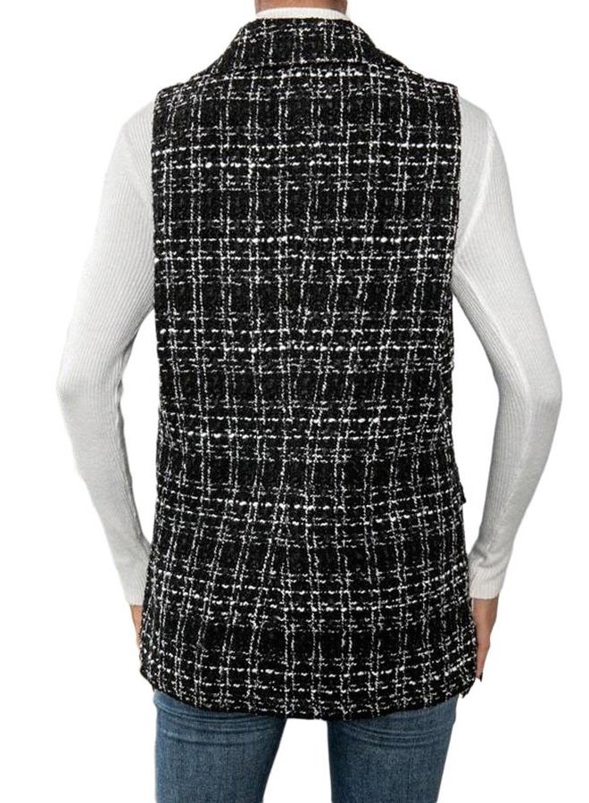 Mina Self Womens Summer Sleeveless Jacket Lightweight Casual Open Front Work Office Work Jacket with Pockets, Tweed-black, XXL - Image 5