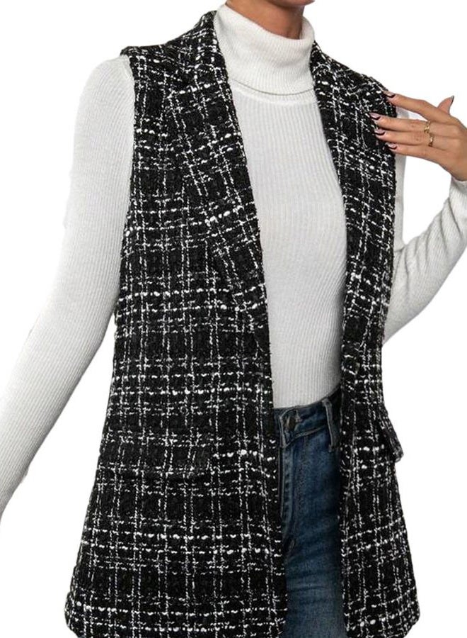 Mina Self Womens Summer Sleeveless Jacket Lightweight Casual Open Front Work Office Work Jacket with Pockets, Tweed-black, XXL - Image 4