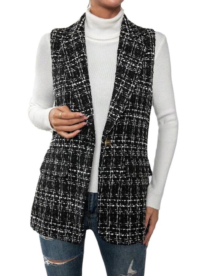 Mina Self Womens Summer Sleeveless Jacket Lightweight Casual Open Front Work Office Work Jacket with Pockets, Tweed-black, XXL - Image 2
