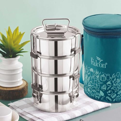 PDDFALCON Royal Lunch Box Stainless Steel Lunch Box Set,Airtight Lids,100% Leak-Proof, BIS Certified, Jindal Seal & Made in India Portable, Includes Carry Bag,(Royal Mega with Bag 1500ml (Sea Green) - Image 4
