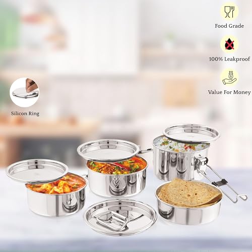 PDDFALCON Royal Lunch Box Stainless Steel Lunch Box Set,Airtight Lids,100% Leak-Proof, BIS Certified, Jindal Seal & Made in India Portable, Includes Carry Bag,(Royal Mega with Bag 1500ml (Sea Green) - Image 3