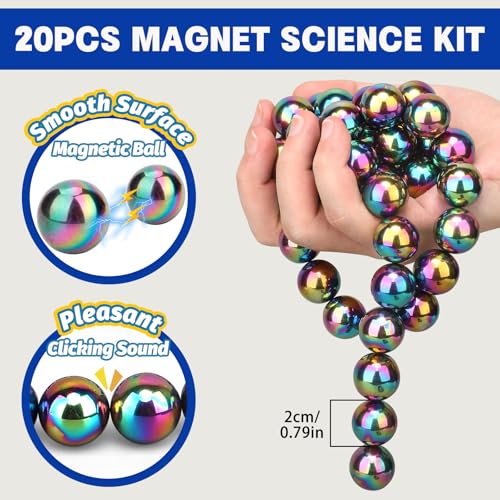 LNCOJOLM 20 PCS Rainbow Magnet Stone Ball Fidget Toys for Adults Fidget Mangetic Rock with Fiber Case Replacement for Ferrite Putty Office Desk Decoration Stress Relief Gift - Image 5