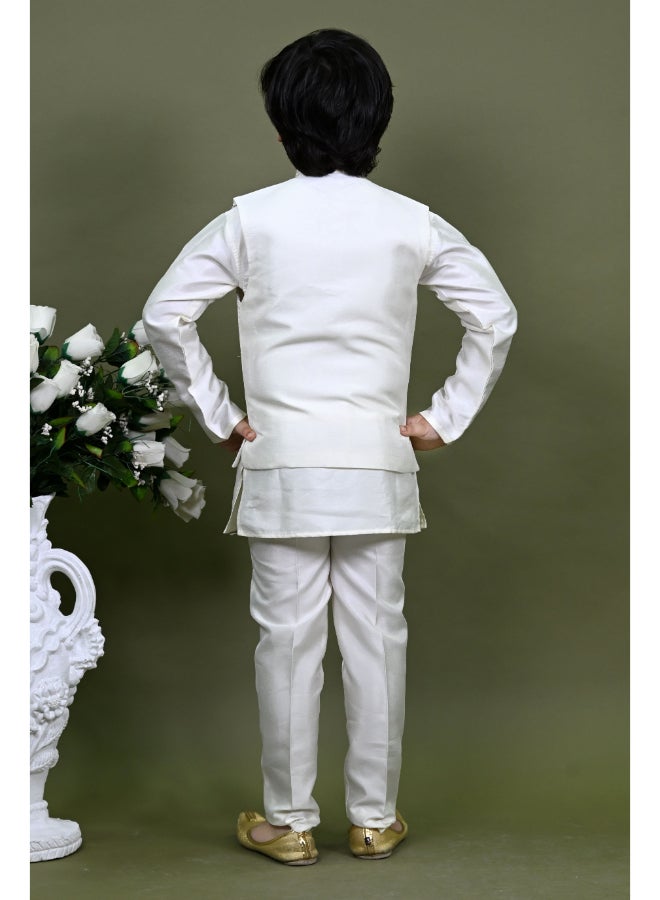 BT DEZINES طقم كورتا بيجاما قطن حرير أبيض للأولاد - Image 2