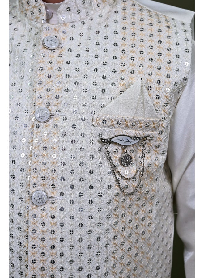 BT DEZINES طقم كورتا بيجاما قطن حرير أبيض للأولاد - Image 5