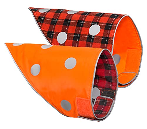 SPOT THE DOG! Reflective Dog Bandanas - Reversible High Visibility Safety Dog Accessories, Dog Collar, Fluorescent Dog Apparel for Walking, Hiking and Camping, Hunting (Blaze Orange, Red Plaid, L-XL) - Image 1