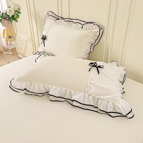 IHOUSTRIY Cream Duvet Cover Queen Size, Ruffle Beddding Set with Bowtie, 3 Pieces Comforter Cover Set with Zipper Closure, Girl Bedding with Pillowcase - Cream Yellow, Queen - Image 5