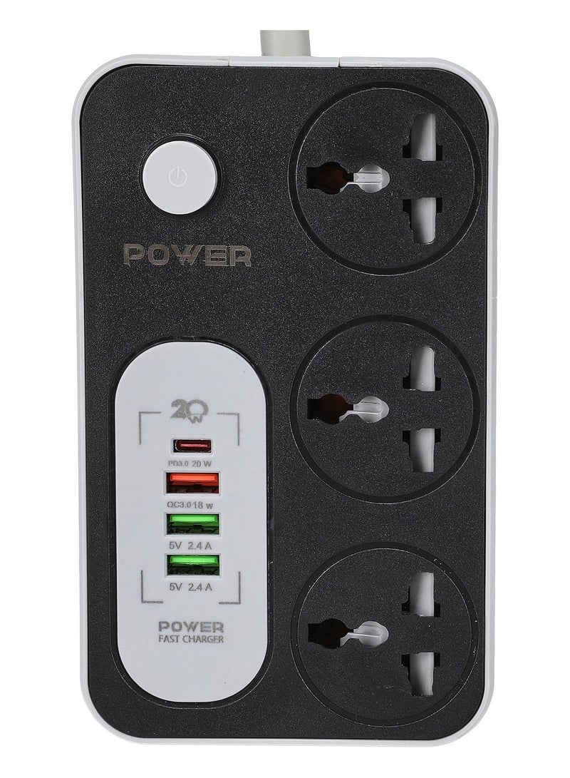 G-POWER ws343 power strip 220v with 3 universal international socket,1 fast charging socket 18w,1 type c charging ports 20w and 2 usb charging ports 2.4a - black grey  - Image 2