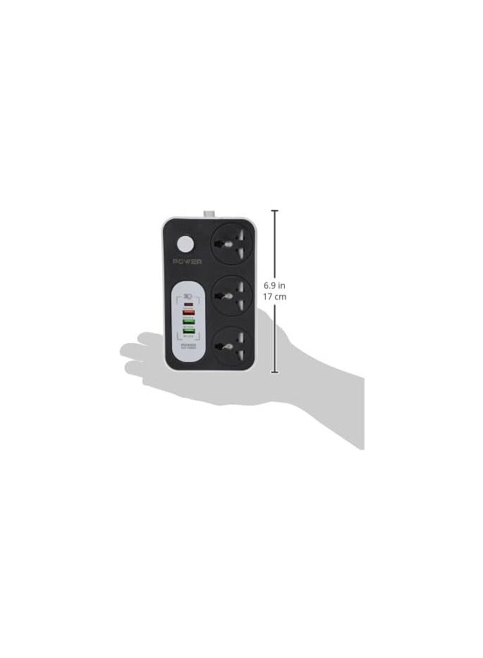 G-POWER ws343 power strip 220v with 3 universal international socket,1 fast charging socket 18w,1 type c charging ports 20w and 2 usb charging ports 2.4a - black grey  - Image 4