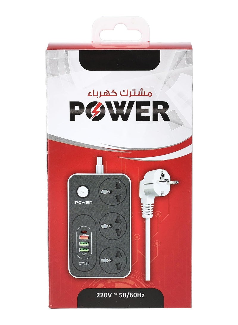 G-POWER ws343 power strip 220v with 3 universal international socket,1 fast charging socket 18w,1 type c charging ports 20w and 2 usb charging ports 2.4a - black grey  - Image 3