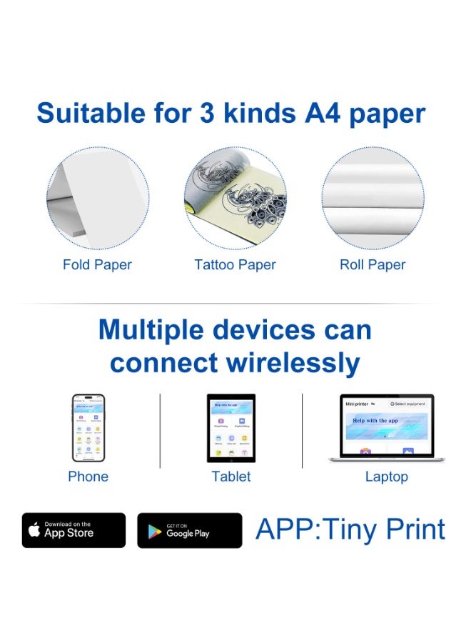 Rofee X9 Portable Thermal Printer, Supports A4 thermal Paper, 200DPI Inkless Mobile Travel printer For Car, School, Office  Mini Bluetooth Printer For Android, & For iOS Phone (White) - Image 5