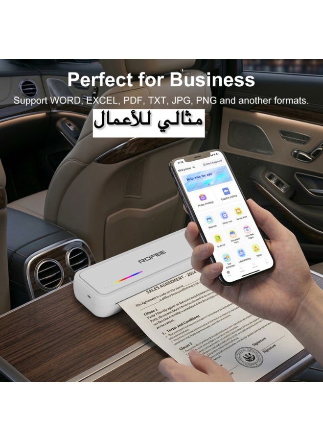 Rofee X9 Portable Thermal Printer, Supports A4 thermal Paper, 200DPI Inkless Mobile Travel printer For Car, School, Office  Mini Bluetooth Printer For Android, & For iOS Phone (White) - Image 3