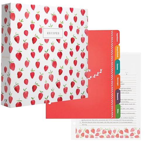 Jot  Mark Jot & Mark 8.5" x 11" 3 Ring Recipe Binder with Spill-Proof Clear Binder Sleeves Sheet Protector, 30 Dual-Sided Recipe Card Pages for Written & Printed Recipes, Tabbed Dividers, Strawberry Wilds - Image 1