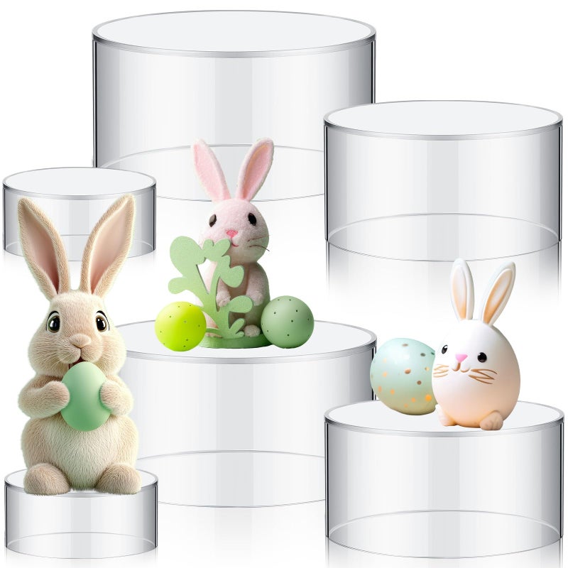 Jerify 6 Pcs Acrylic Risers Display Stands 591 512 354 Clear Round Nesting Pedestal Shelf with Hollow Bottom for Tabletop Jewelry Display 3 Sized