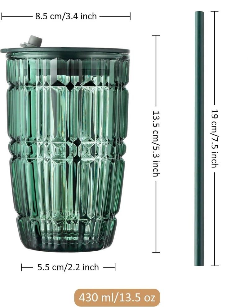 Air Son Drinking Glass Travel Sipper Tumbler Mug with Straw and Lid Tea Coffee Fruit Juice Milk Cup Drinks Pack of 1 Dark Green Crystal 400 ML - Image 4