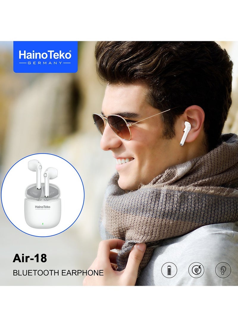 Haino Teko - Haino Teko Air 18 True Wireless Earphone With Super Clear Microphone Multi Functional Touch Control Designed For iPhones and iPads White - Image 1