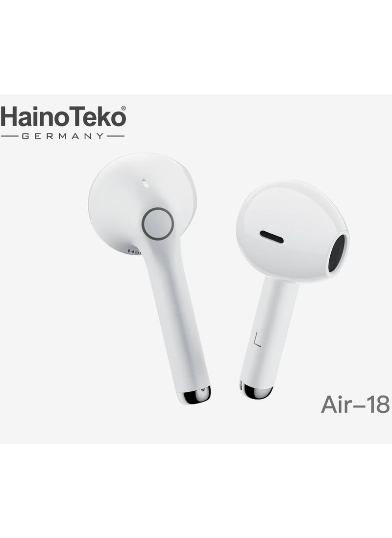 Haino Teko - Haino Teko Air 18 True Wireless Earphone With Super Clear Microphone Multi Functional Touch Control Designed For iPhones and iPads White - Image 1