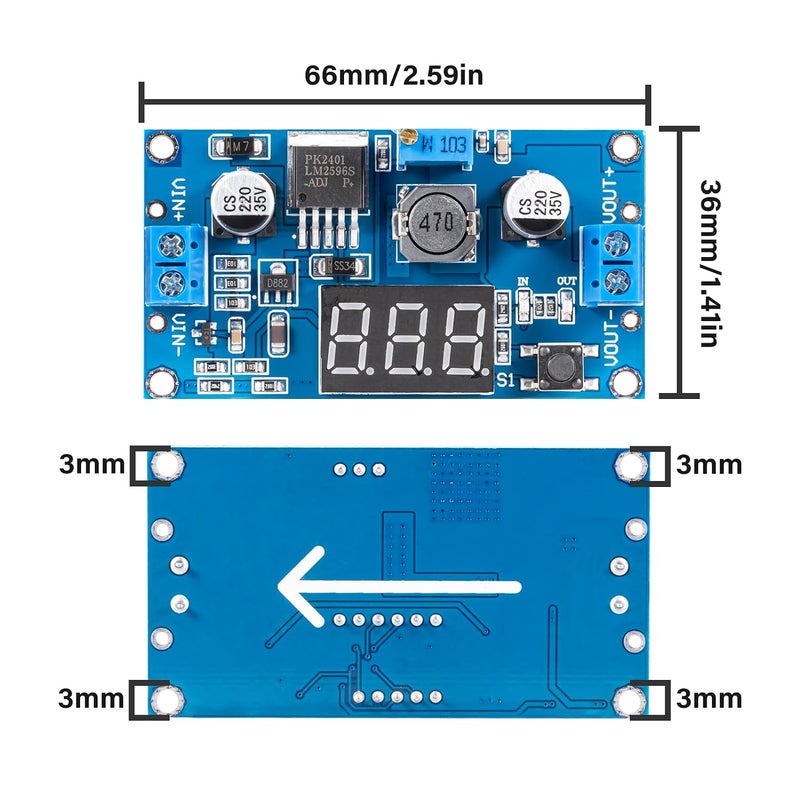 JTAREA LM2596 LM2596S DC-DC Buck Converter Voltage Regulator Adjustable 4.0-40V to 1.25-37V 2A Power Supply Module with LED Voltmeter Display (Pack of 2) - Image 2