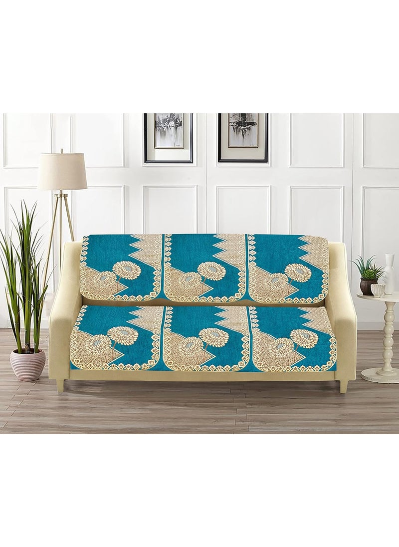 Dazzling DECOR Dazzling DECOR Velvet Sofa Cover Set of 5 Seater Premium Sofa Covers 3 Seater and 2 Seater Full Cover Set for Couch Seat Heavy Fabric Sofa Slip Protector with Back Covers 102_Aqua  - Image 3