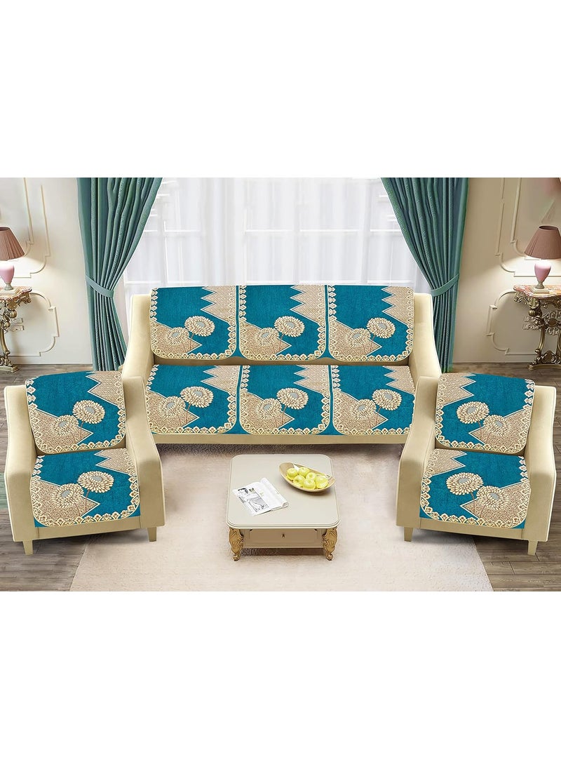 Dazzling DECOR Dazzling DECOR Velvet Sofa Cover Set of 5 Seater Premium Sofa Covers 3 Seater and 2 Seater Full Cover Set for Couch Seat Heavy Fabric Sofa Slip Protector with Back Covers 102_Aqua  - Image 1