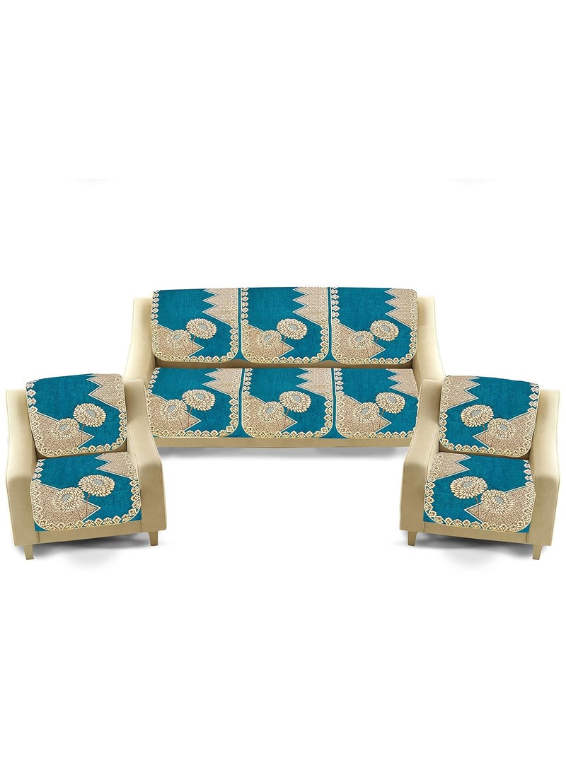 Dazzling DECOR Dazzling DECOR Velvet Sofa Cover Set of 5 Seater Premium Sofa Covers 3 Seater and 2 Seater Full Cover Set for Couch Seat Heavy Fabric Sofa Slip Protector with Back Covers 102_Aqua  - Image 2