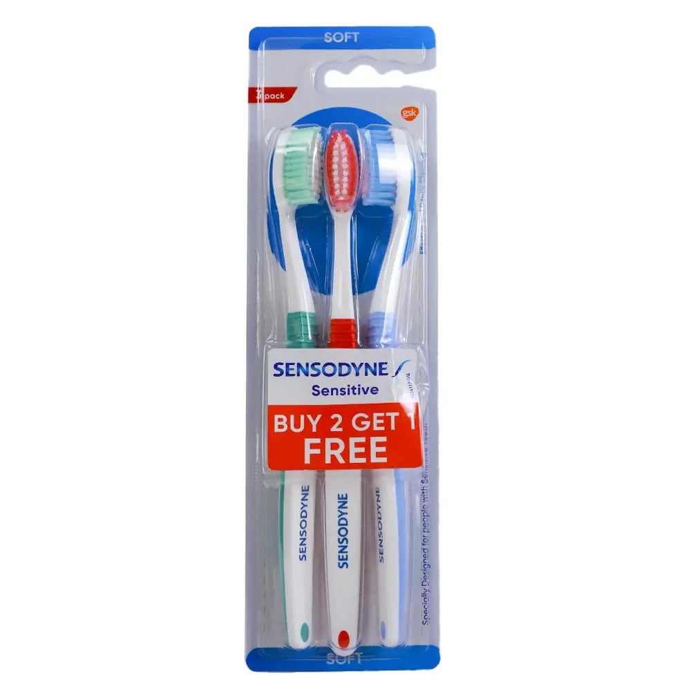 Sensodyne Sensitive Toothbrush-Effective and Gentle Cleaning-Pack of 3