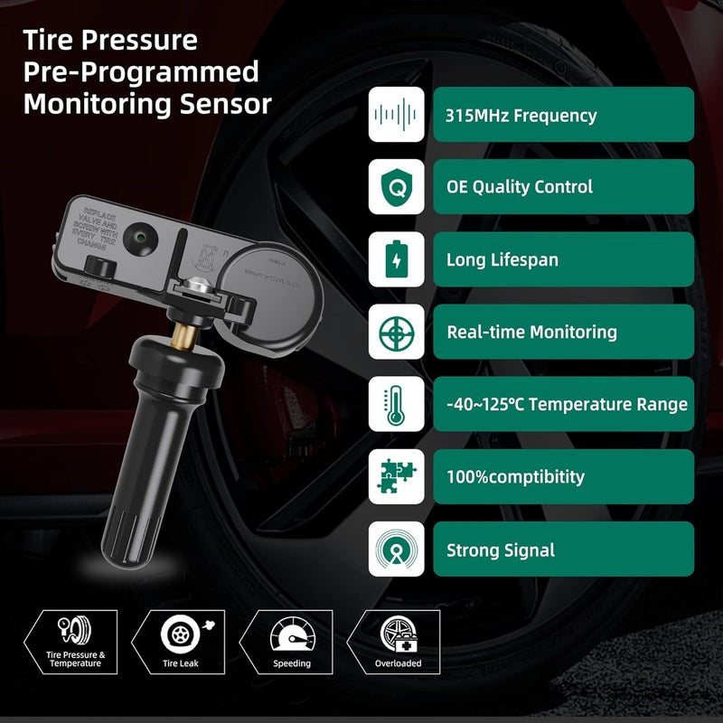 CDWTPS 13586335 GM Tire Pressure Sensor, 315MHZ Tire Pressure Monitoring System(TPMS) Sensor Replacement for Buick GMC Chevy Cadillac(1-Pack) - Image 3