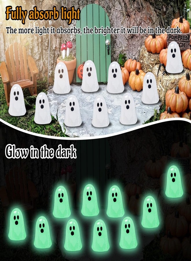 Feivando 60 Pcs Halloween Luminous Mini Ghost Figures Glow in the Dark Tiny Little Resin White Ghost Statues Miniature Figurines for Halloween Party Favors Micro Landscape Dollhouse Decoration - Image 3