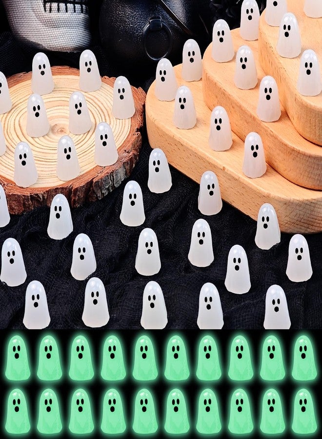 Feivando 60 Pcs Halloween Luminous Mini Ghost Figures Glow in the Dark Tiny Little Resin White Ghost Statues Miniature Figurines for Halloween Party Favors Micro Landscape Dollhouse Decoration - Image 1
