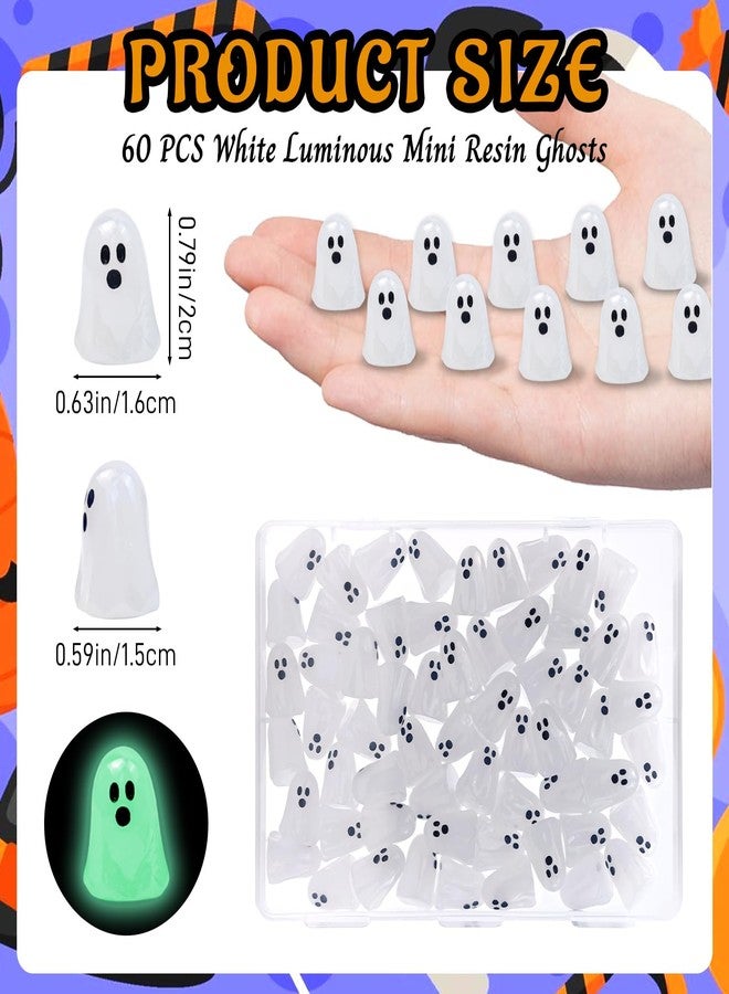 Feivando 60 Pcs Halloween Luminous Mini Ghost Figures Glow in the Dark Tiny Little Resin White Ghost Statues Miniature Figurines for Halloween Party Favors Micro Landscape Dollhouse Decoration - Image 2