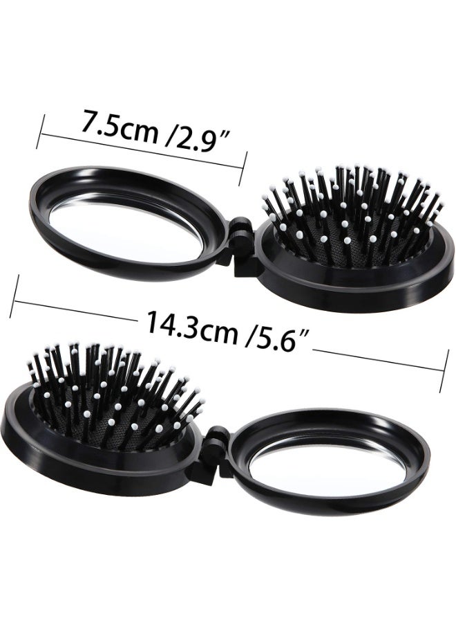 FUKE 2 Pack Foldable Travel Mirror Hair Brushes Round Portable Folding Pocket Hair Brush Mini Comb Compact Travel Size Massage Comb for Men Women - Image 2