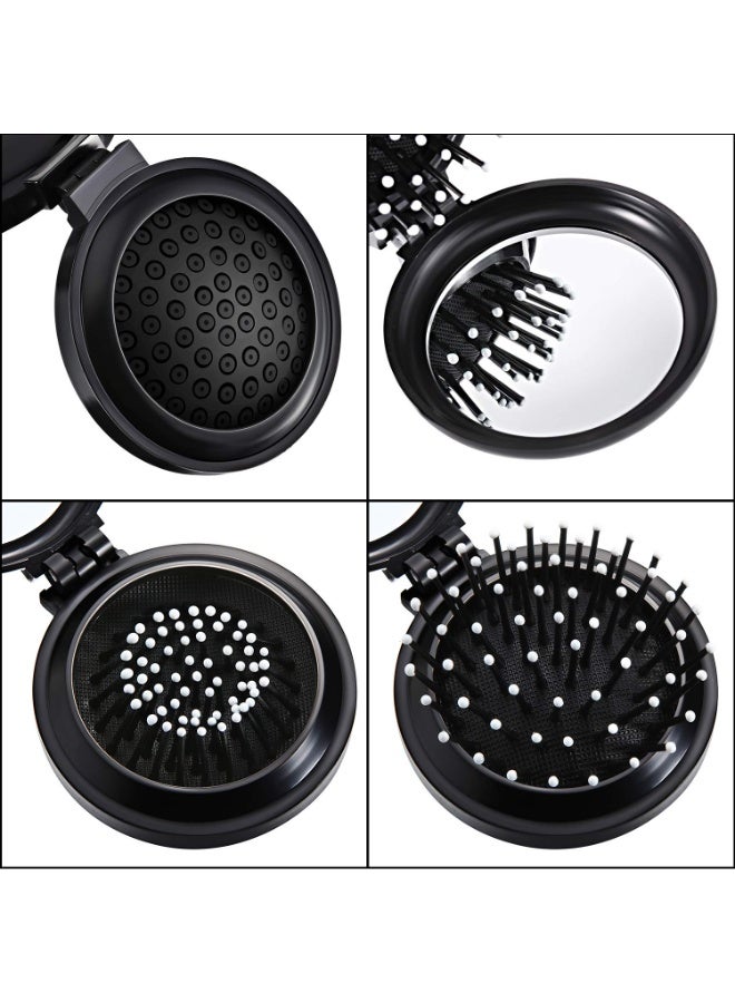 FUKE 2 Pack Foldable Travel Mirror Hair Brushes Round Portable Folding Pocket Hair Brush Mini Comb Compact Travel Size Massage Comb for Men Women - Image 3