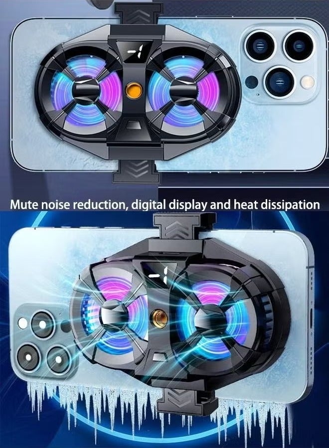DUNISO Phone Cooler with Dual Semiconductor Cooling Chip -- Ultra-Fast Cooling Radiator with Digital Display – Mobile Cooling Fan for Gaming, Tiktok Live Streaming & Outdoor Vlogging – Silent & Portable  - Image 1