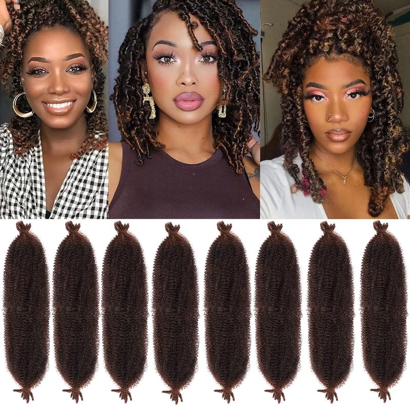 Xtrend 8 Packs Dark Brown Springy Afro Twist Crochet Hair 16 Inch PreSeparated Spring Twist Hair Synthetic Marley Crochet Braiding For Distressed Soft Locs Hair Extension For Women T30