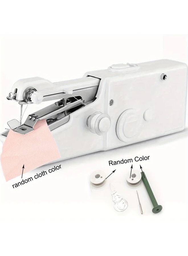 White Handheld Sewing Machine Portable Mini Stitch Tool for Fabric Cloth - Image 1