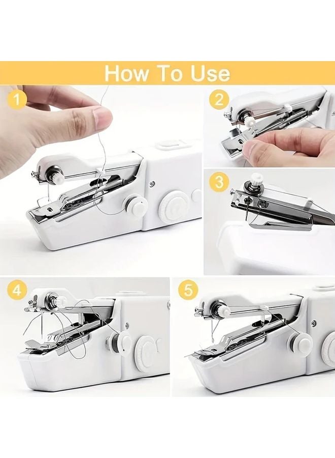 White Handheld Sewing Machine Portable Mini Stitch Tool for Fabric Cloth - Image 2