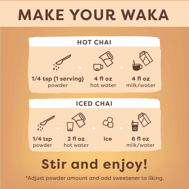 Waka Coffee Waka Traditional Masala Instant Chai Tea - 100% Tea Leaves from India, Natural Spices, Unsweetened Tea Powder - No Sugar, No Additives, Up to 195 Cups (4.5oz) - Image 4