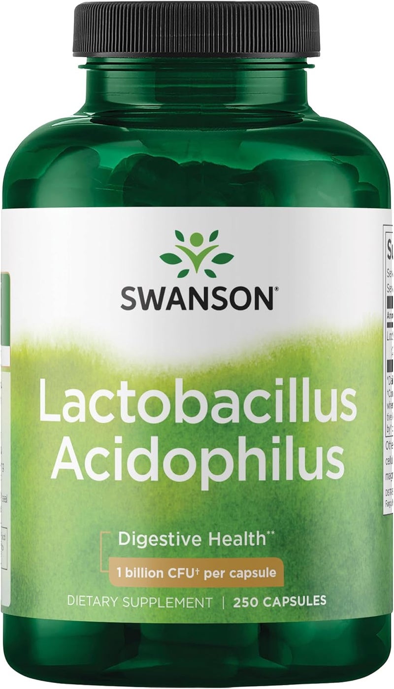 Swanson Lactobacillus Acidophilus  Probiotic Supplement Supporting Digestive Health with 1 Billion CFU Per Capsule  Promotes Bowel and GI Tract Health  250 Capsules - Image 1