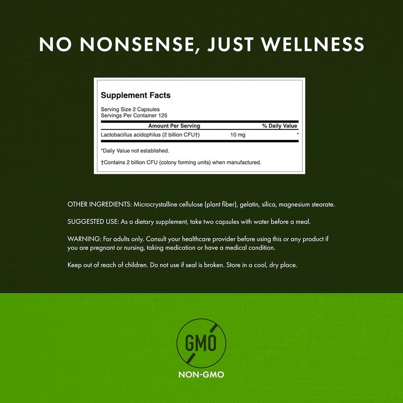 Swanson Lactobacillus Acidophilus  Probiotic Supplement Supporting Digestive Health with 1 Billion CFU Per Capsule  Promotes Bowel and GI Tract Health  250 Capsules - Image 3