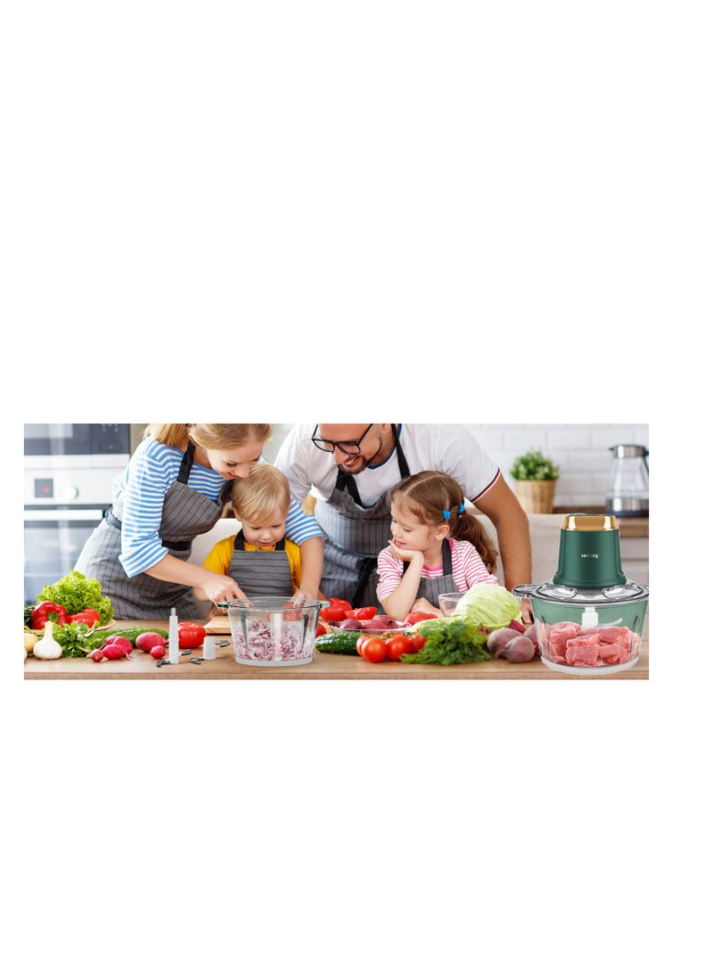 HOTOR - 3L Food Processor, 500W Electric Meat Grinder Food Chopper with 2 Bi-Level Blades,2 Speed Kitchen Cutter for Vegetable, Onion, Garlic, Meat, Nuts, and Baby Food, Black (Green 3L) - Image 1