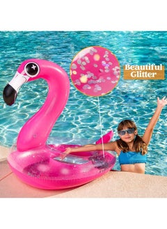 JOYIN Inflatable Flamingo Pool Float With Glitters Tubes For Floating Fun Beach Floaties Pool Toys Summer Party Decorations For Kids (37.5” X 32.25” X 37”)  - Image 4