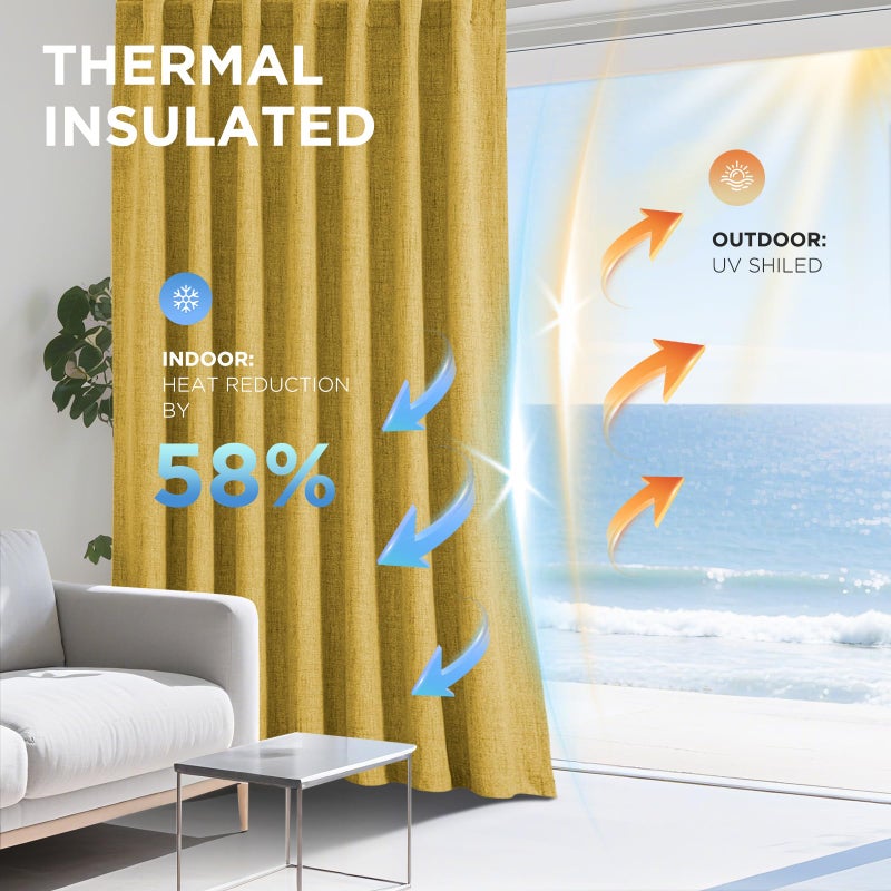 Joydeco Blackout Curtains for Bedroom - 120 Inch Long 100% Light Blocking 2 Panels Set Yellow Drapes  Thermal Insulated Room Darkening Curtains  Linen Textured for Living Room  Rod Pocket & Back Tabs - Image 4