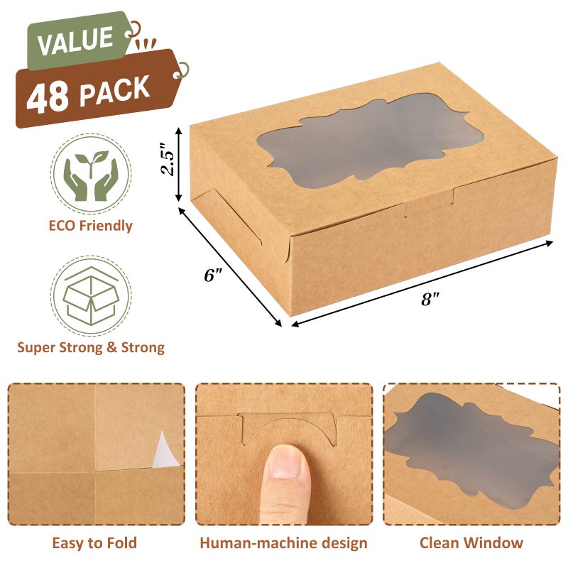TOMNK 48pcs 8x6x2.5 Inches Cookie Boxes, Treat Boxes with 3 Style Window, for Chocolate Strawberries Muffins Donuts and Party Favor - Image 2
