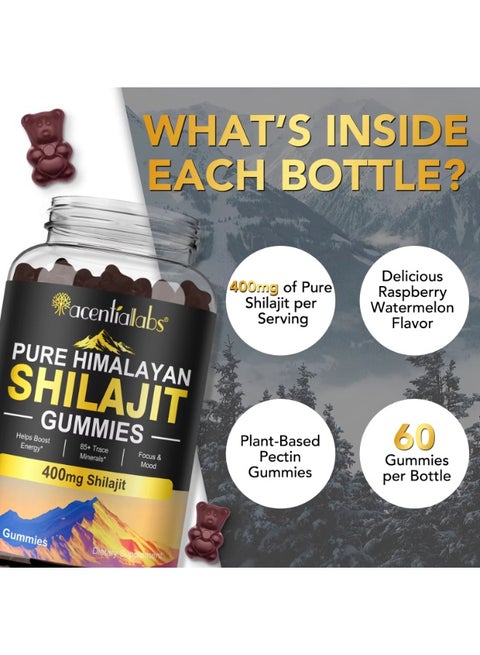 Gummies Himalayen Shilajit Avec Ashwagandha – 60 Pièces, Support Immunitaire, 100% Pur